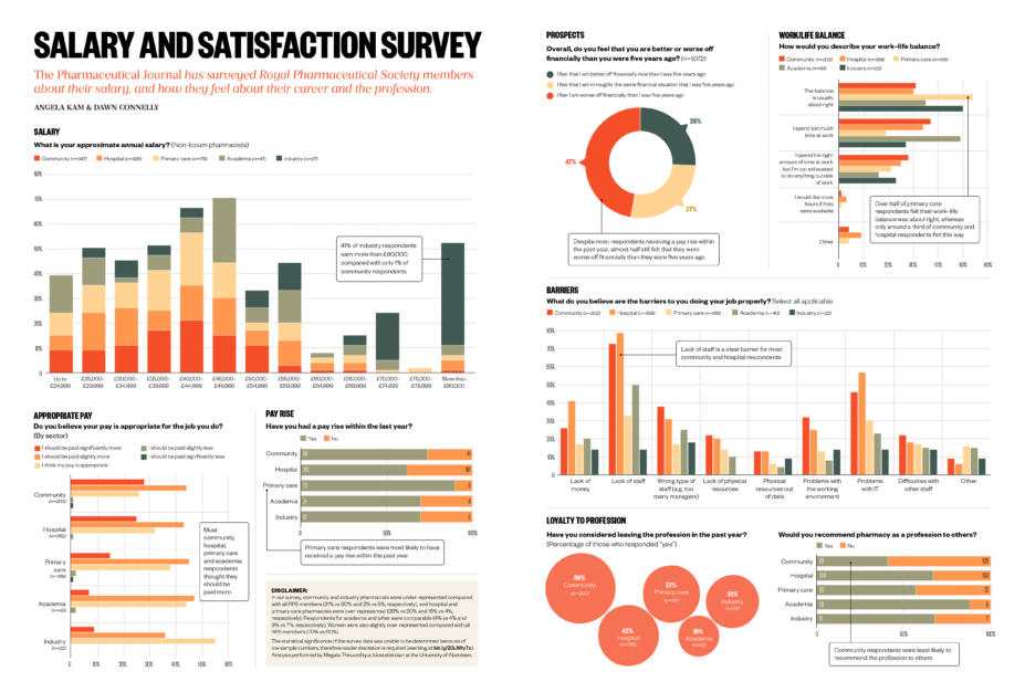 Graphs showing results of salary and satisfaction survey