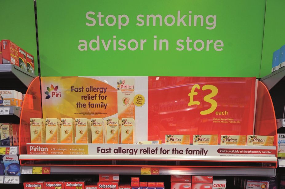 Smoking help sign in a pharmacy