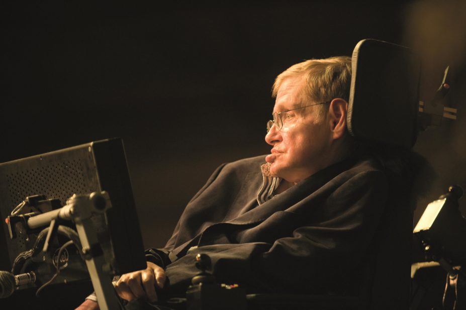 Stephen Hawking, who suffers from amyotrophic lateral sclerosis, during a TED conference