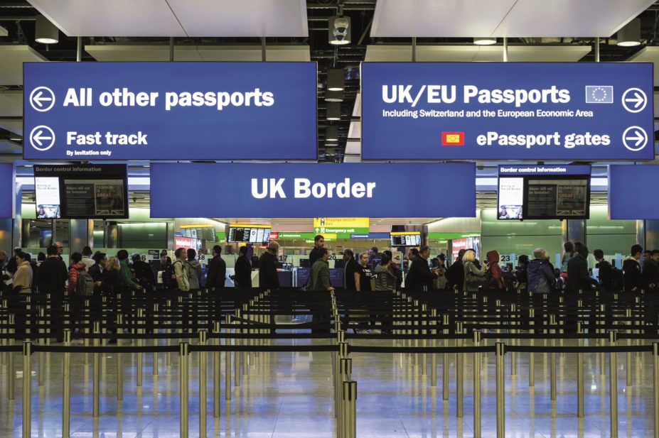 European-qualified pharmacists will have to complete the same English language tests as non-European pharmacists to work in Great Britain. In the image, UK border control in an airport