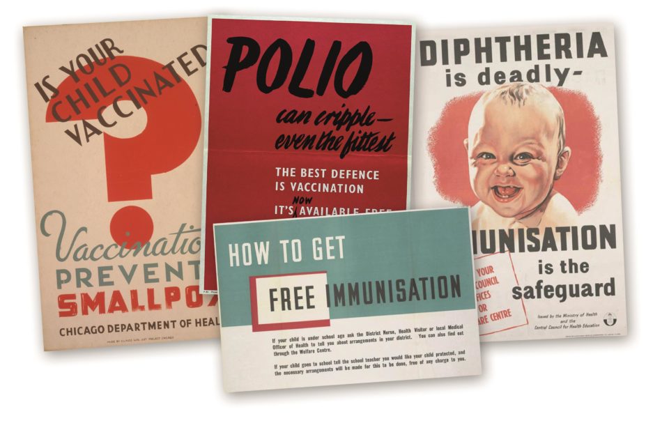We cannot allow freedom of choice to endanger the lives of whole populations, so Governments need to step up enforcement of vaccinations. In the image, vaccination posters from the 1950s