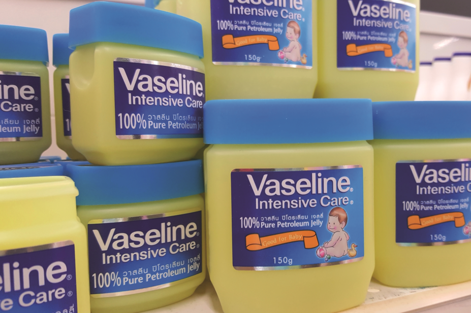 Close up of Vaseline tubs in store