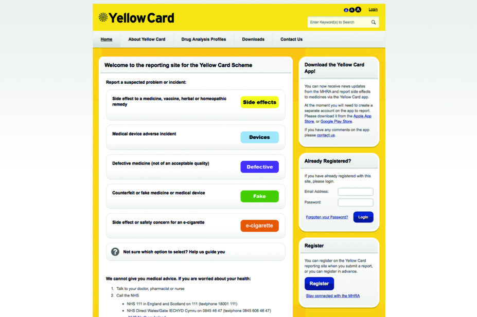 yellow card adverse drug reaction reporting