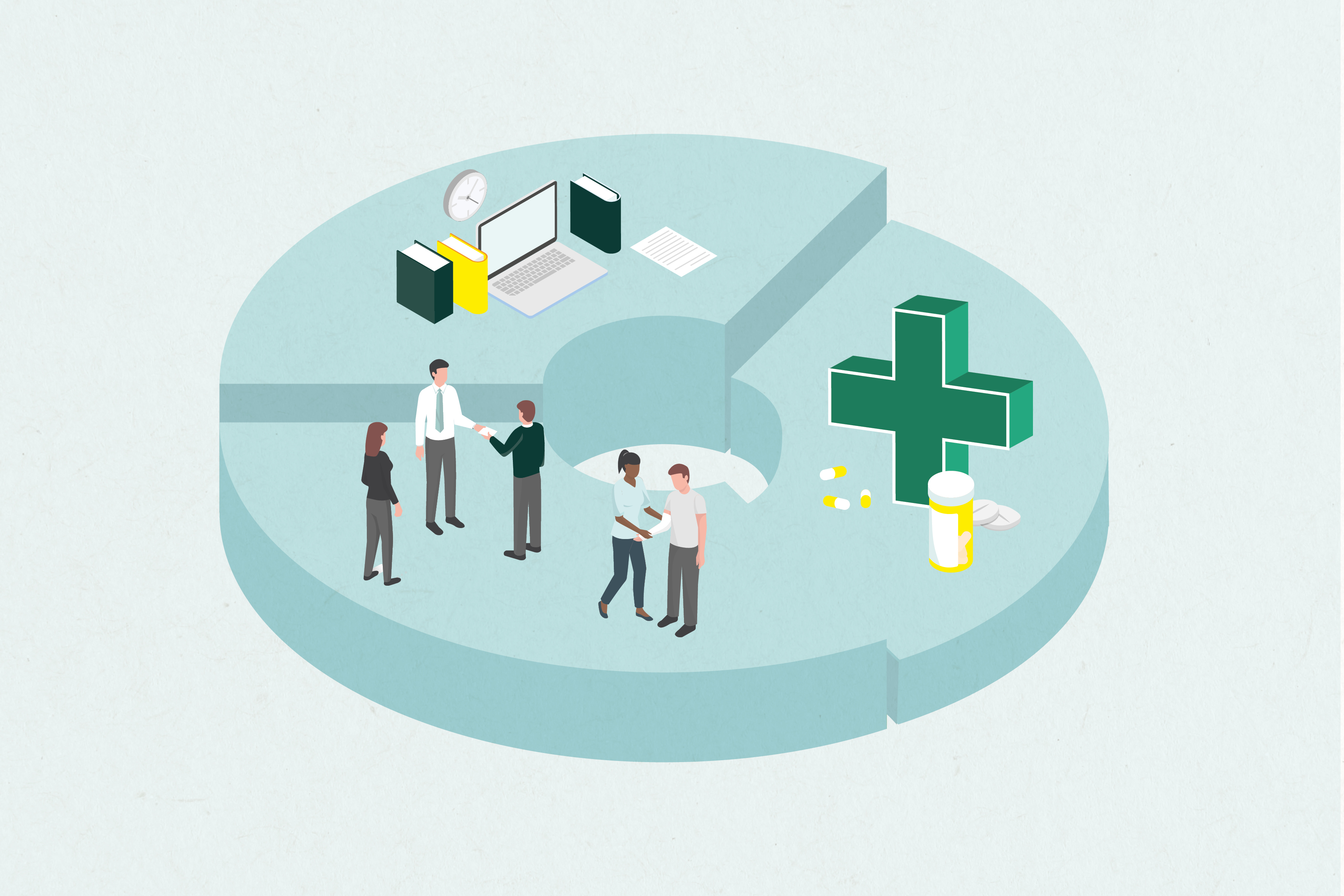 Illustration concept of pharmacy, learning and patient care