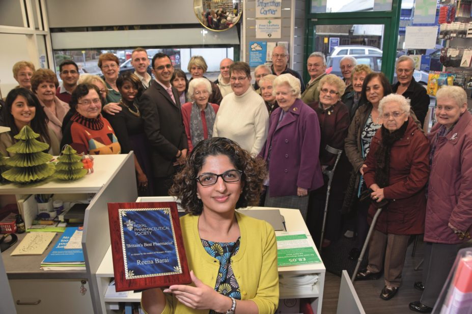 The Royal Pharmaceutical Society (RPS) has launched its hunt to find Britain’s favourite pharmacist. In the image, last year's winner, community pharmacist Reena Barai, shows her plaque and is surrounded by staff and customers