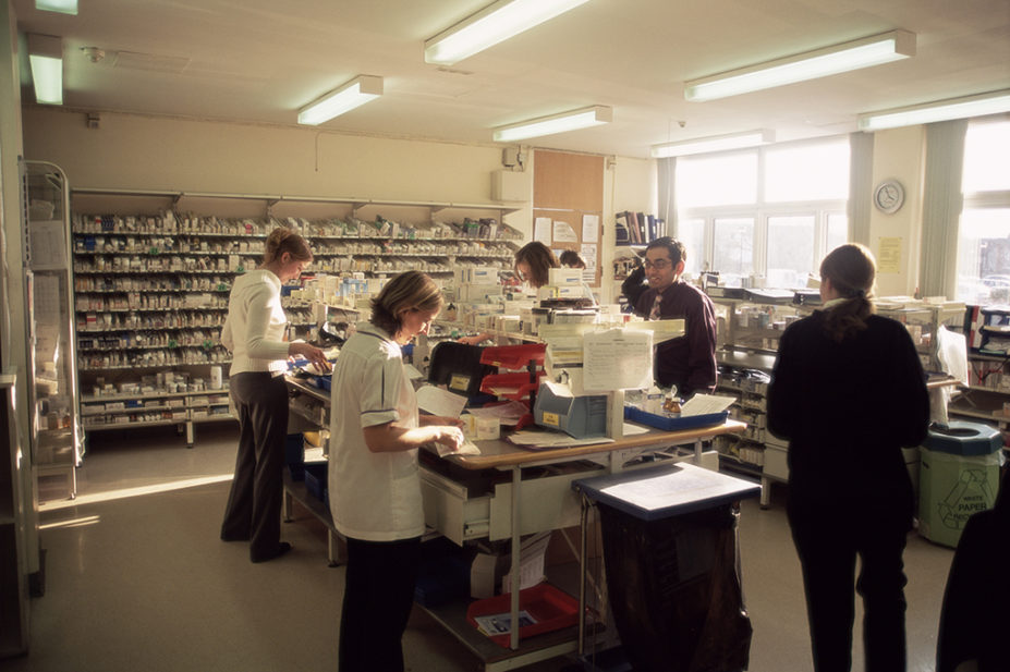 Staff working in a hospital pharmacy