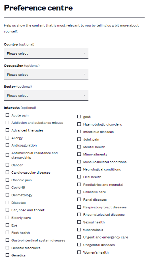 Preference centre - interests