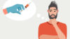 cartoon man with thought bubble coming out of him with image of gloved hand holding vaccine in
