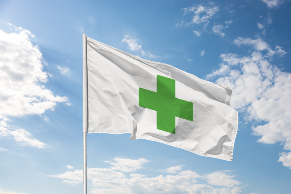 Flag with a pharmacy cross