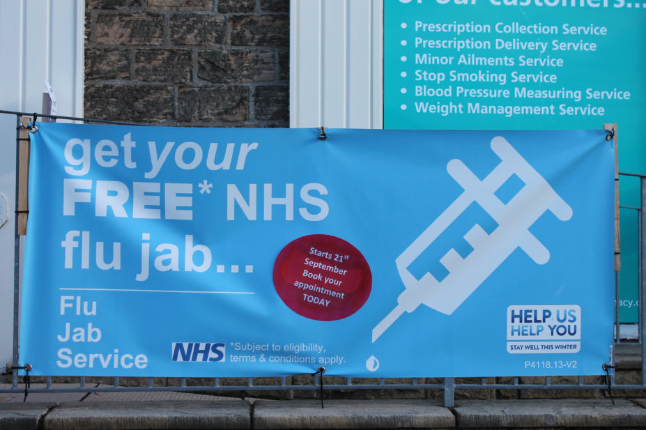 Banner advertising free NHS flu vaccinations