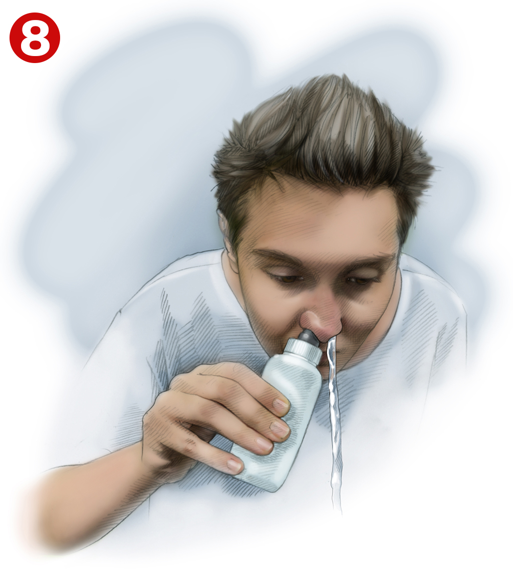 Image 8: Avoid breathing through the nose while performing irrigation