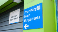 Pharmacy sign at a UK hospital