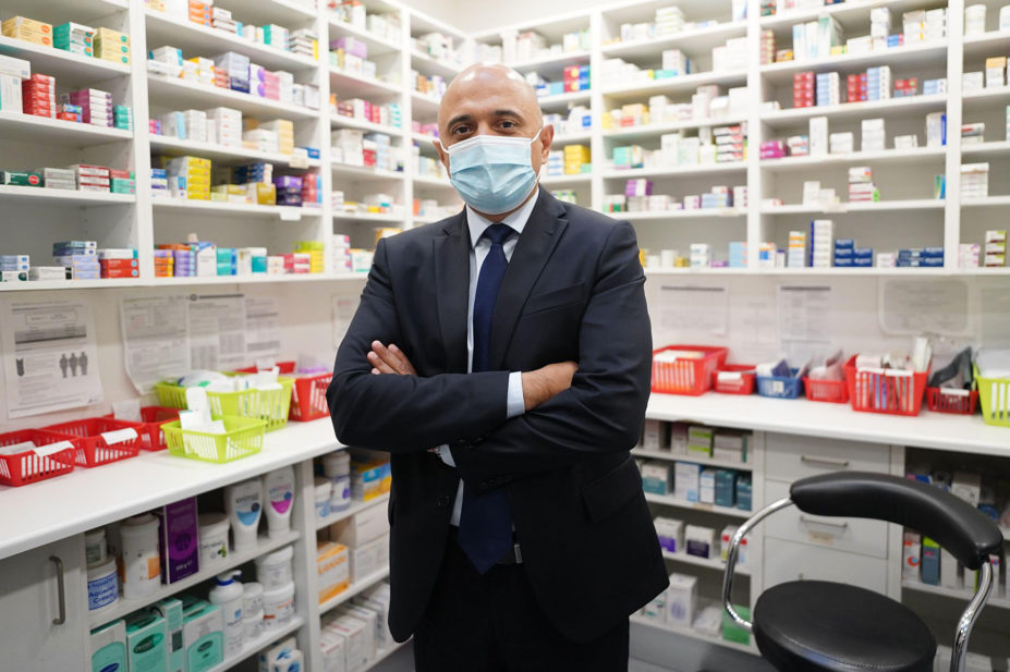 Health secretary Sajid Javid in a pharmacy