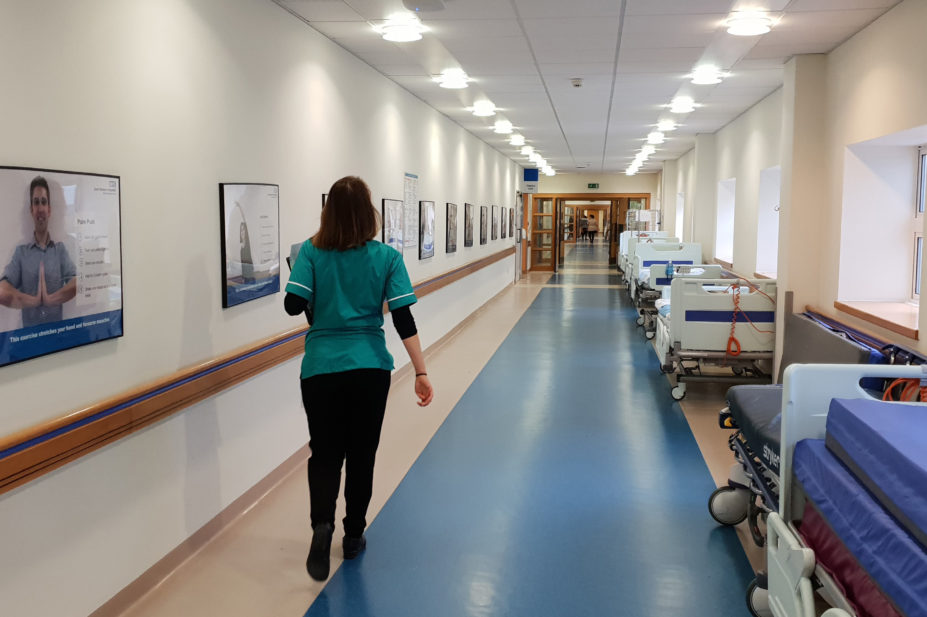 Interior image of quiet hospital corridor