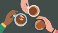 illustration of hands holding cups of coffee