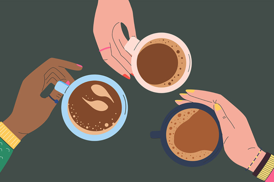 illustration of hands holding cups of coffee