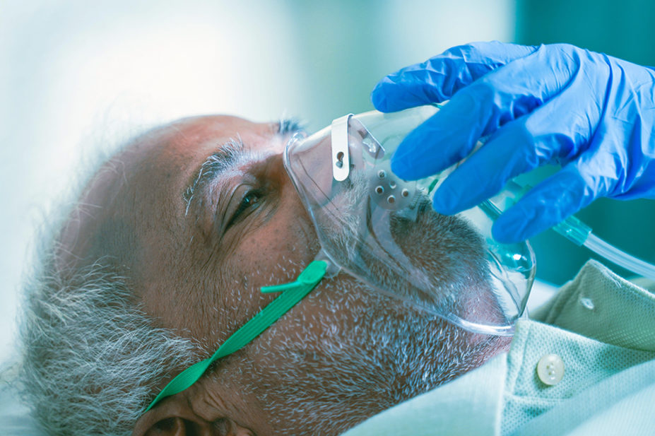 Patient wearing oxygen mask