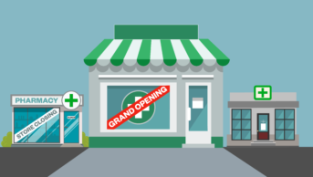 Illustration of pharmacies grand opening and closing down