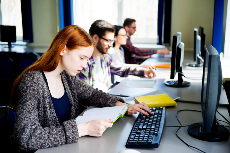 Students taking online exam