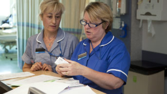 Nurses reviewing a patient's prescription