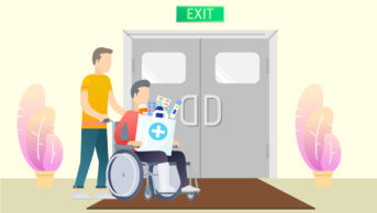 Patient being discharged with lots of medications in a bag