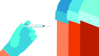 Illustration of a hand vaccination several arms