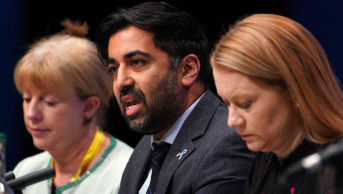 Humza Yousaf speaking on panel at Scottish National Party conference