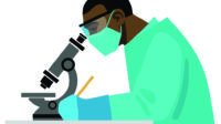 Man looking into microscope, suggesting clinical research