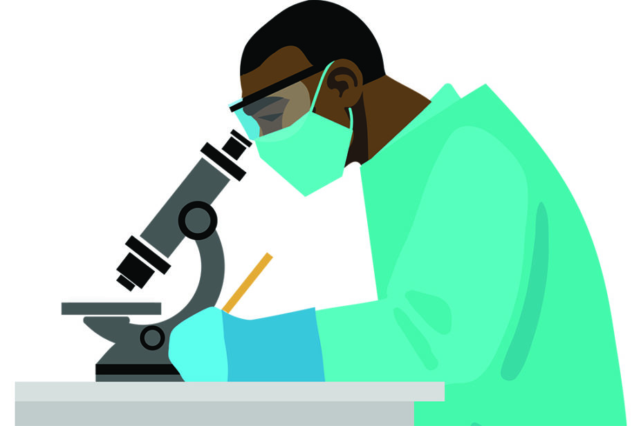 Man looking into microscope, suggesting clinical research