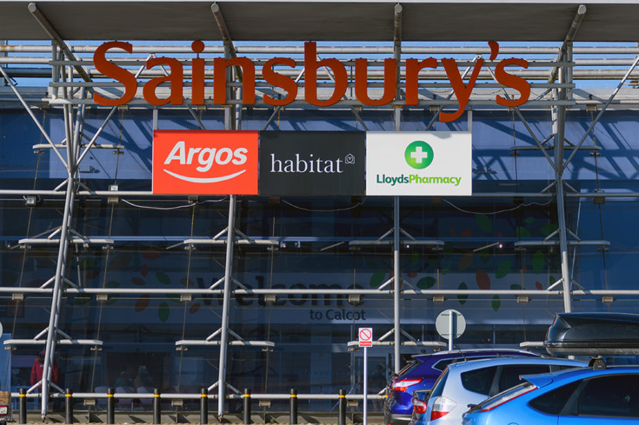 The frontage of the large Sainsburys Superstore incorporating Argos, Habitat and LloydsPharmacy