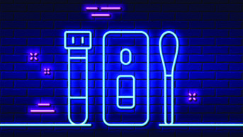 Neon light illustration showing outline of a point-of-care swab test