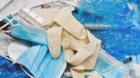 Medical plastic waste in a bin
