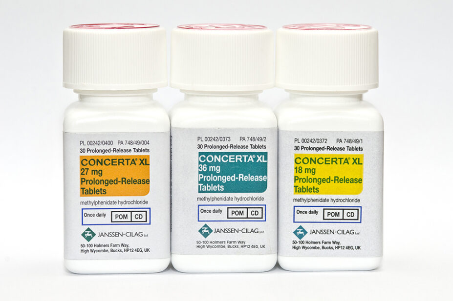 Bottles of Concerta XL (methylphenidate or Ritalin), a prolonged-release psychostimulant drug used to treat ADHD
