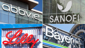 Montage of logos from Abbvie, Sanofi, Eli Lilly and Bayer