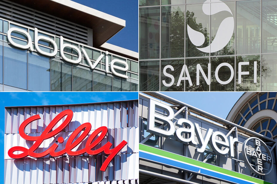 Montage of logos from Abbvie, Sanofi, Eli Lilly and Bayer