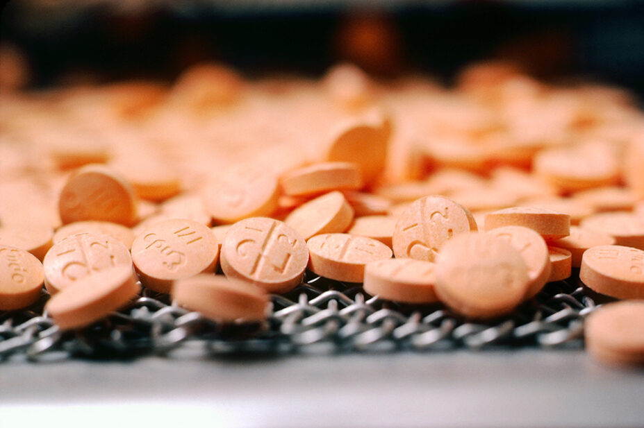 Anticoagulant pills moving on production line