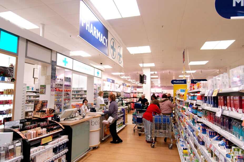 Busy community pharmacy counter