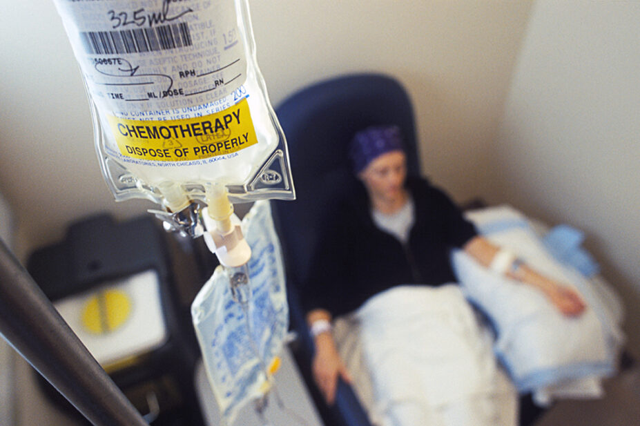 Female patient receiving intravenous chemotherapy