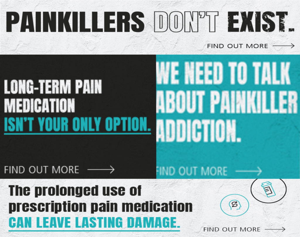 Various online promo images from the painkillers don't exist campaign
