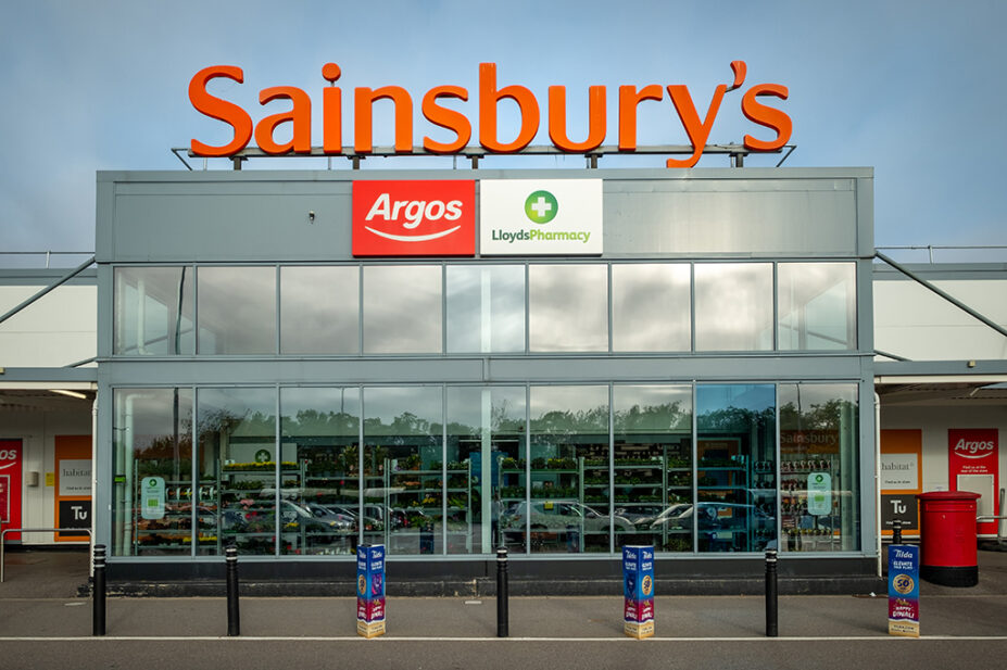 Sainsbury’s entrance with Argos and Lloyds pharmacy sign