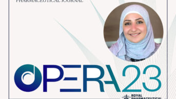 Photo of OPERA shortlisted pharmacist Atheer Awad with the award's logo