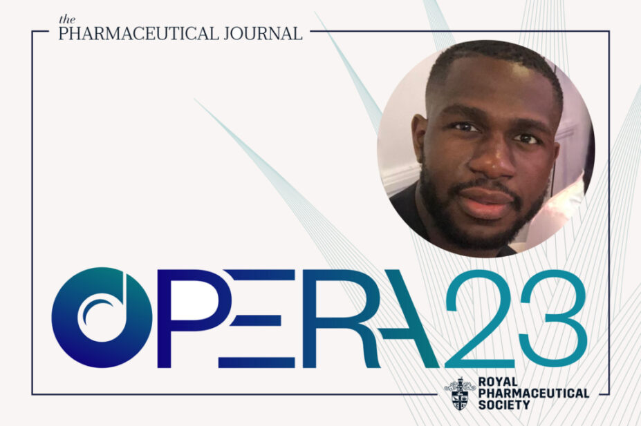 Photo of OPERA shortlisted pharmacist Ebenezer Oloyede with the award's logo