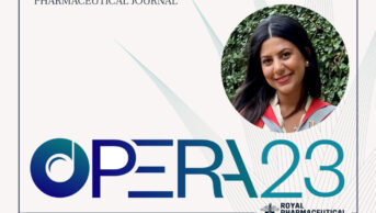 Photo of OPERA shortlisted pharmacist Hend Abdelhakim with the award's logo