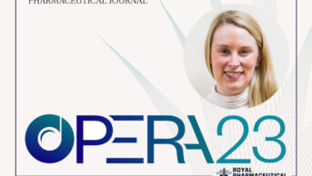 Photo of OPERA shortlisted pharmacist Justine Tomlinson with the award's logo