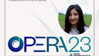 Photo of OPERA shortlisted pharmacist Pinkie Chambers with the award's logo