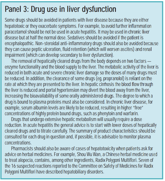 panel 3: drug use in liver dysfunction