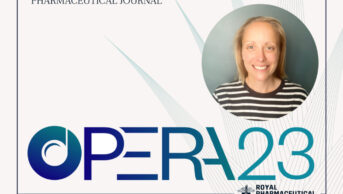 Photo of OPERA shortlisted pharmacist Victoria Speed with the award's logo