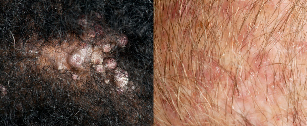 Photos of folliculitis on both skin of colour and white skin