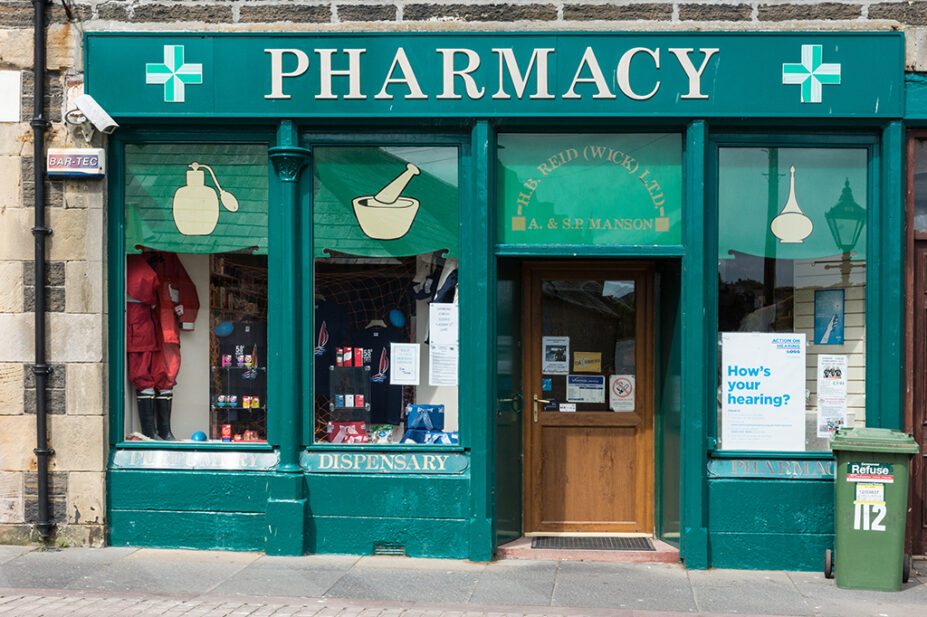 shopfront of pharmacy in scotland