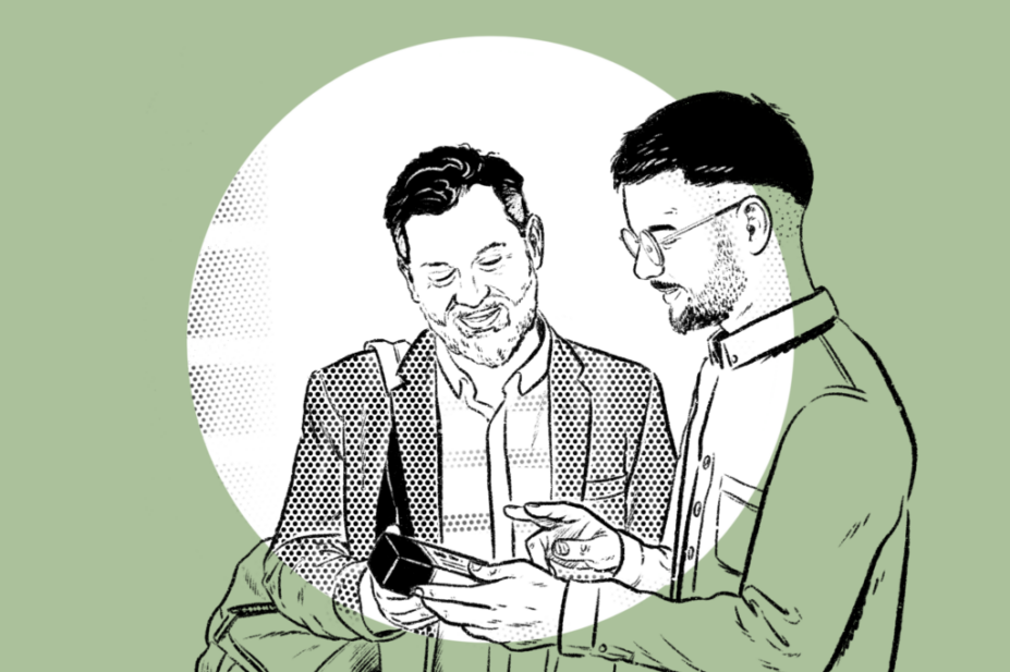Illustration of a pharmacist talking to a patient